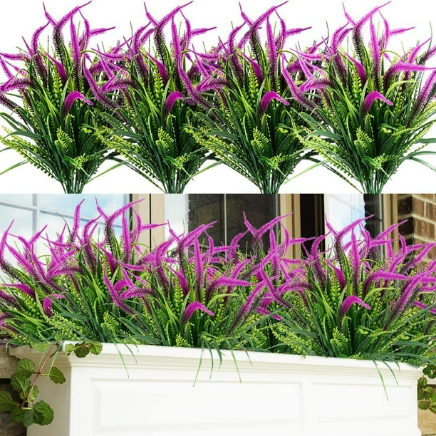 8 Bundles Artificial Flowers Outdoor Plants Faux UV Resistant Lavender