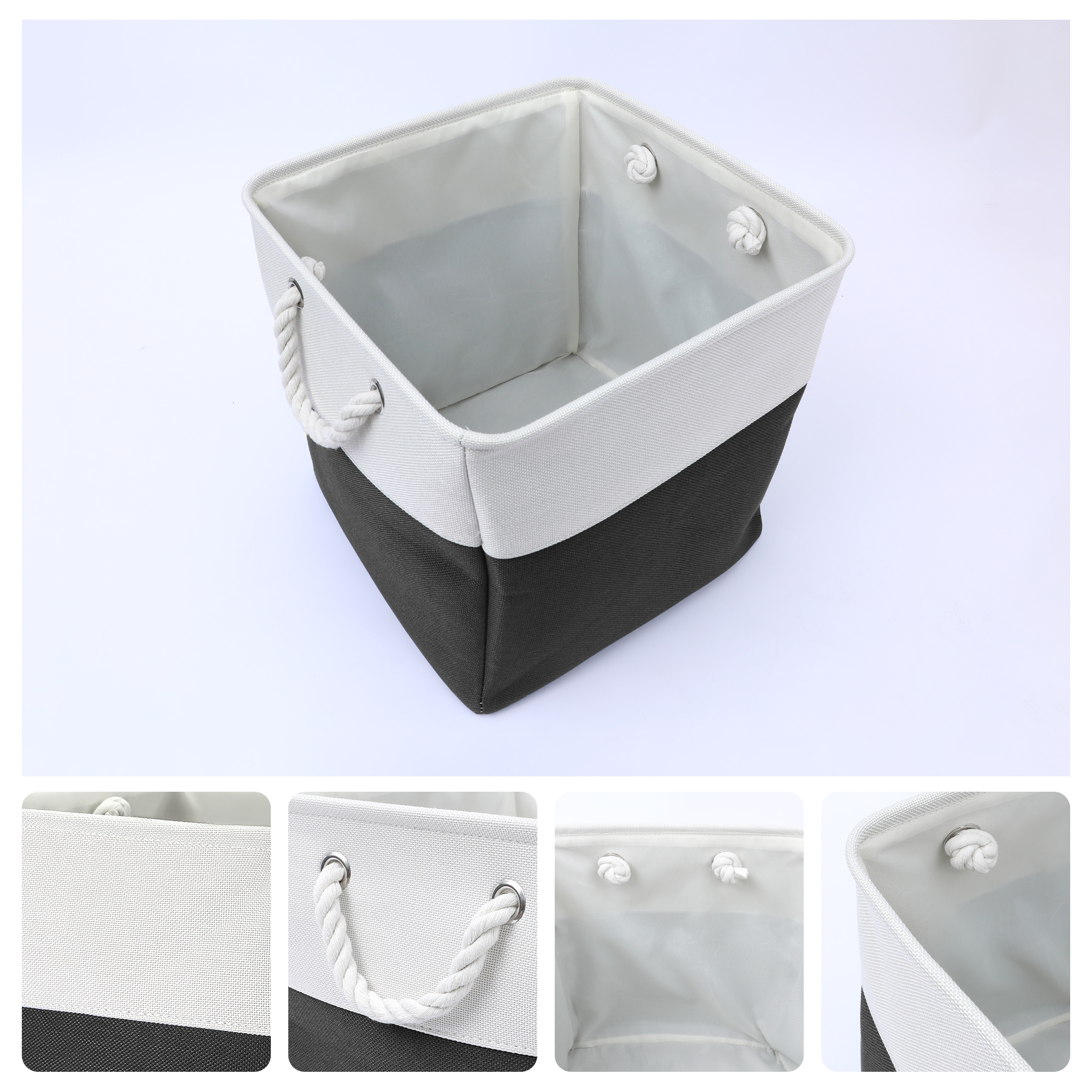 Unique Bargains Square Fabric Storage Basket Bin White/Black 13inch