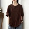 thumbnail image 6 of Women Cute Tops Sawvnm Women's Solid Color Patchwork Short Sleeve Round Neck Crewneck Casual Fashionable Top Tshirts for Women Coffee L, 6 of 6