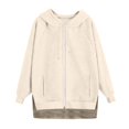 thumbnail image 4 of Women's Casual Solid Color Zip Up Hoodie, Raglan Sleeve Pullover with Pockets, Comfortable Oversized Streetwear Sweatshirt, Soft Long Sleeve Hooded Top for Women, Trendy Jacket for Daily Wear Beige, 4 of 4