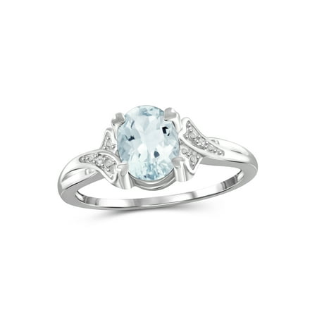 JewelersClub 1 1/7 Carat T.G.W. Aquamarine And White Diamond Accent Sterling Silver Ring