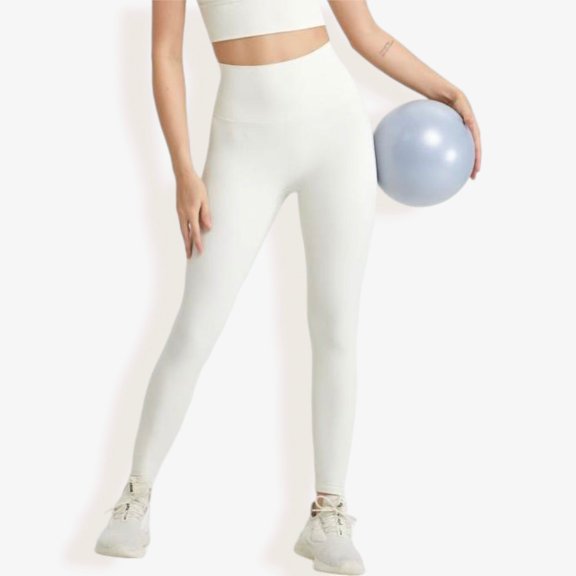 High Waist Seamless Leggings with Stretchy Compression Fit- Small, Ivory