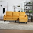 thumbnail image 3 of Convertible Sectional Sofa Couch, Modern Chenille Fabric L-Shaped with 2 Cup Holders and Side Pocket, 3-Seat Sofa Sectional with Storage Ottoman for Living Room, Apartment, Yellow, 3 of 9
