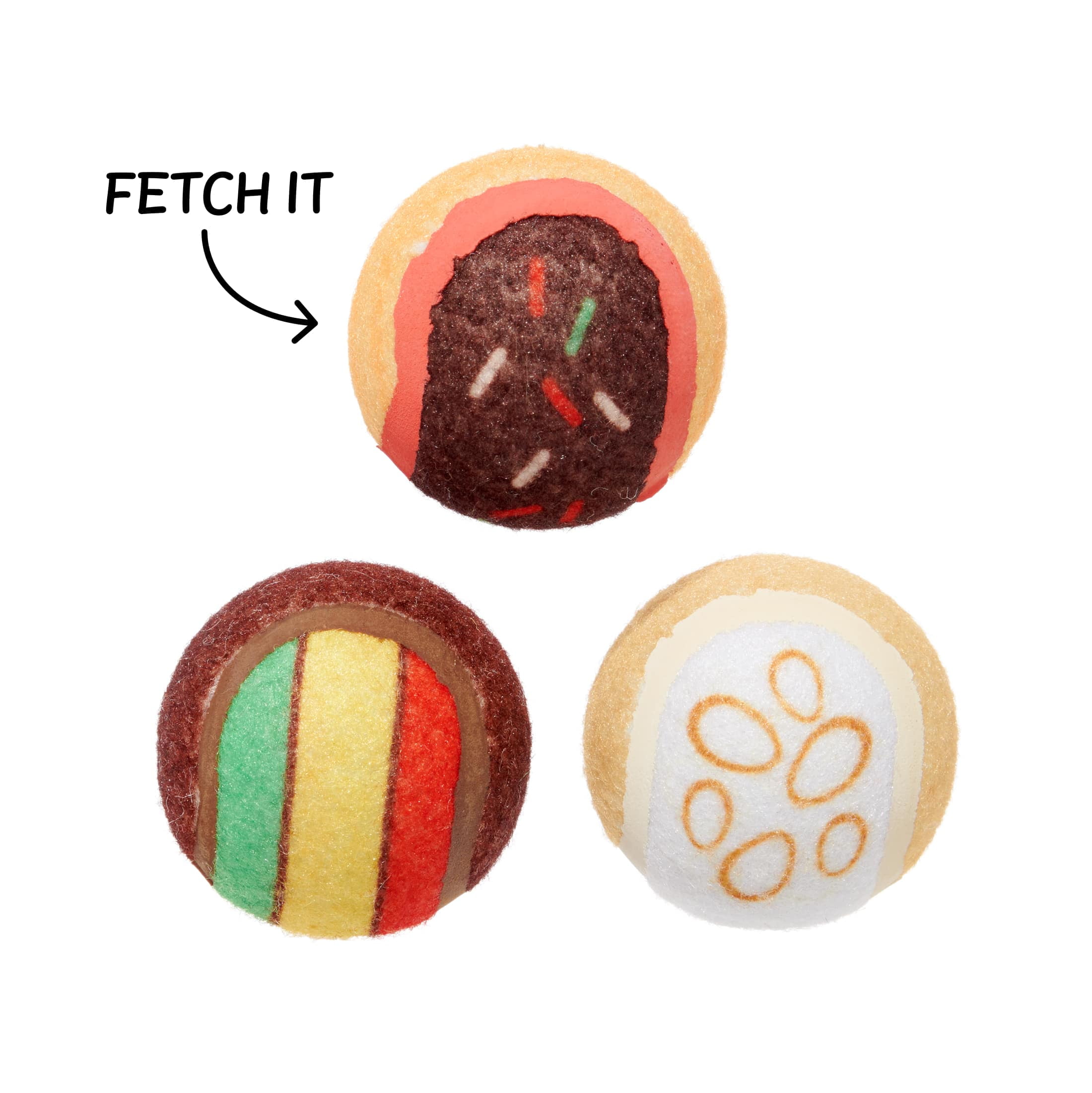 BARK Ballscoti Cookies Multi-Color Italian Cookies Squeaky Tennis Ball Dog Toy