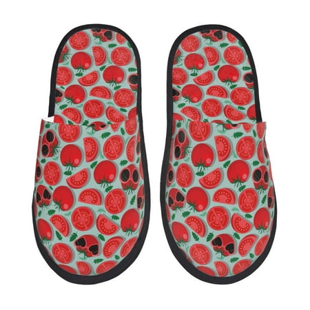 

Fuzoiu Cute Tomato Print Unisex Furry Slippers Plush Indoor Shoes Trendy House Slippers Anti-Skid EVA Sole House Shoes for Home Office and Travel -Medium