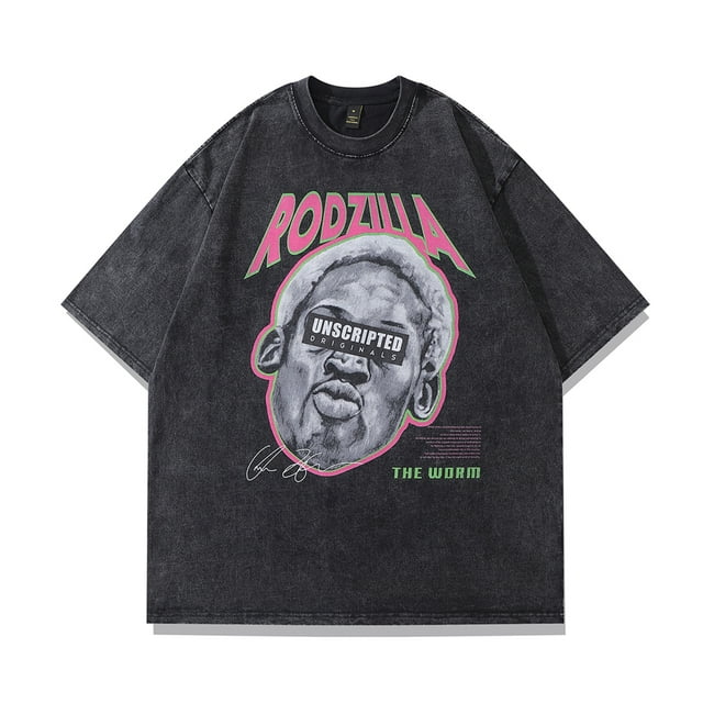 Frog drift-Camiseta holgada Vintage para hombre, camisa de gran tamaño con estampado de baloncesto, lavado Retro, el gusano, Dennis Rodman, moda de veranoVintage black-D17