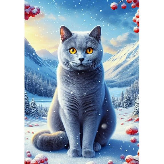 Cat Russian Blue - Best of Breed DCR Winter Berries Garden Flag 12" x 17"