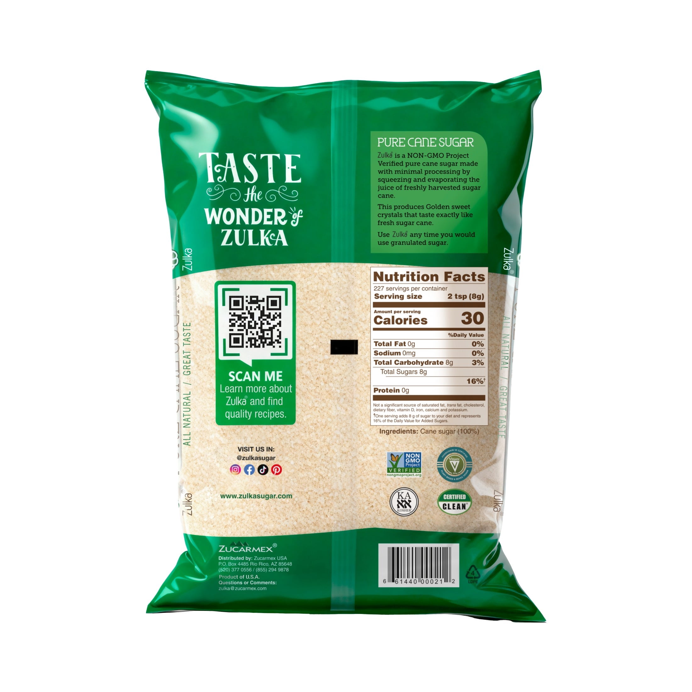 Zulka, Pure Cane Sugar, 4 lb, Contains No Allergens, Unrefined