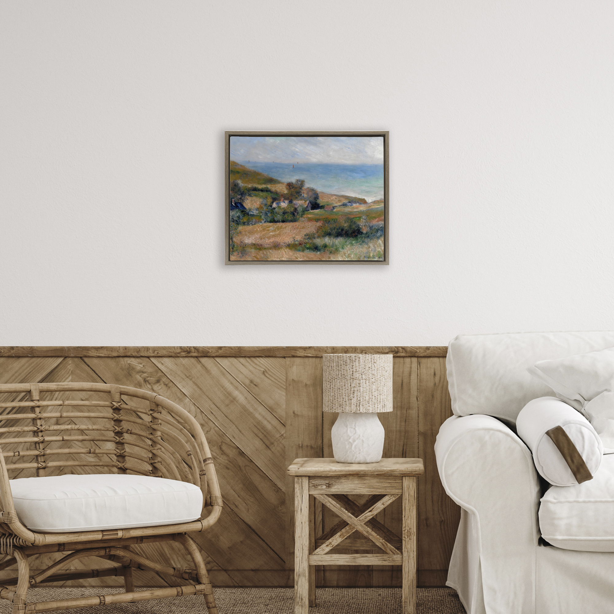 View Of The Seacoast Renoir Brown Framed Floater Canvas Wall Art, design by Pierre-Auguste Renoir