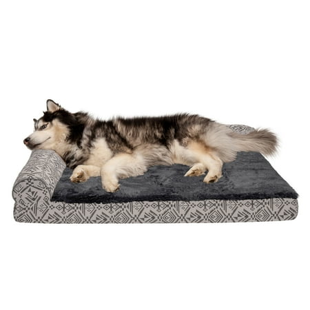 UPC: 0842229122787 | FurHaven Pet Products Southwest Kilim Memory Foam Deluxe L-Chaise Pet Bed for Dogs & Cats – Boulder Gray Jumbo