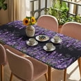 thumbnail image 3 of Purple Lavender Table Cloths for 5 Foot Rectangle Tables, Spring Watercolor Wildflowers Plant Black Patio Waterproof Elastic Fitted Tablecloths, Washable Rectangular Table Cover for Camping, 3 of 8