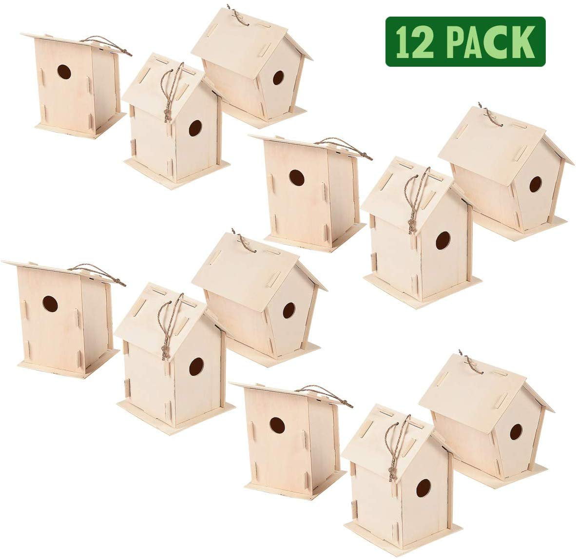 12 Pack Do-It-Yourself Activities School and Home Decor Projects Kicko DIY Unfinished Wooden Birdhouse for Arts and Crafts Party Favors