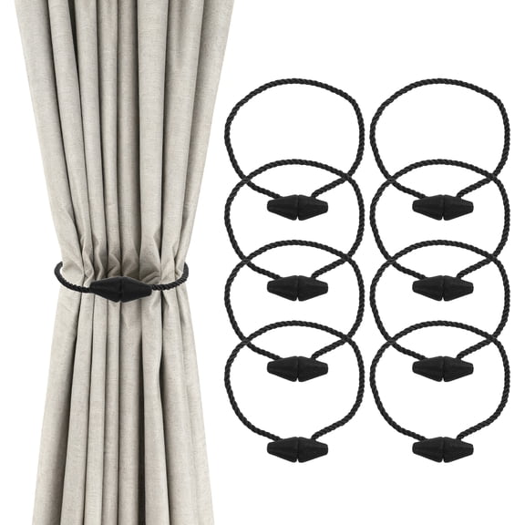Uxcell 8 Pcs Magnetic Curtain Tiebacks, Modern Weave Curtain Tie Backs Decorative Window Weave Holdbacks for Home Bedroom Living Room Office Indoor Outdoor Decoration, Black