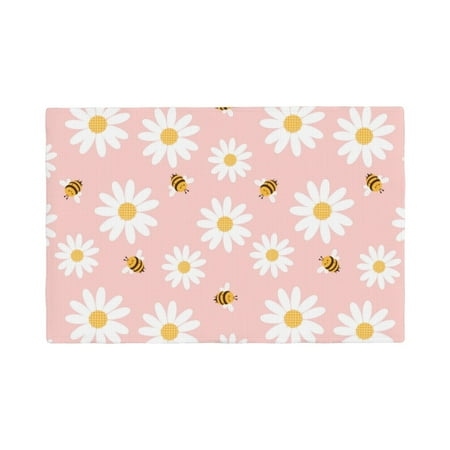 

Table Placemats Set of 4 - daisy flower bee cartoons pink 12x18 In Faux Linen Double Heat Resistant Place Mats Cloth Indoor/Outdoor Placemats Washable Table Mats for Dining Kitchen Party