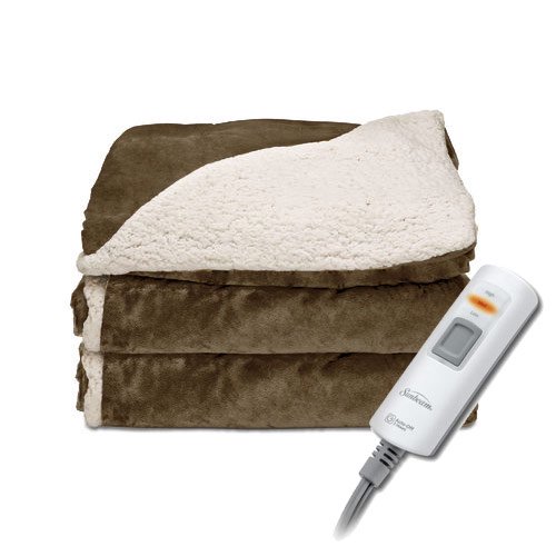 Sunbeam Sherpa Royal Mink Electric Heated Throw Blanket Sable Brown