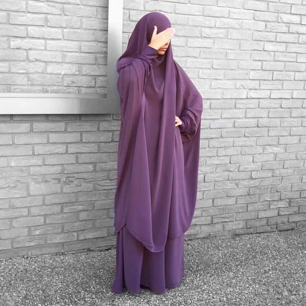 FPOVFPO Women's 2-Piece Muslim Abaya Prayer Dress With Hijab - Full Length Maxi Kaftan For Ramadan & Islamic Events (Purple, One Size) - View #11