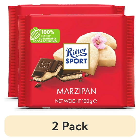 (2 pack) Ritter Sport Dark Chocolate with Marzipan 3.5oz Bar May Contain Nuts
