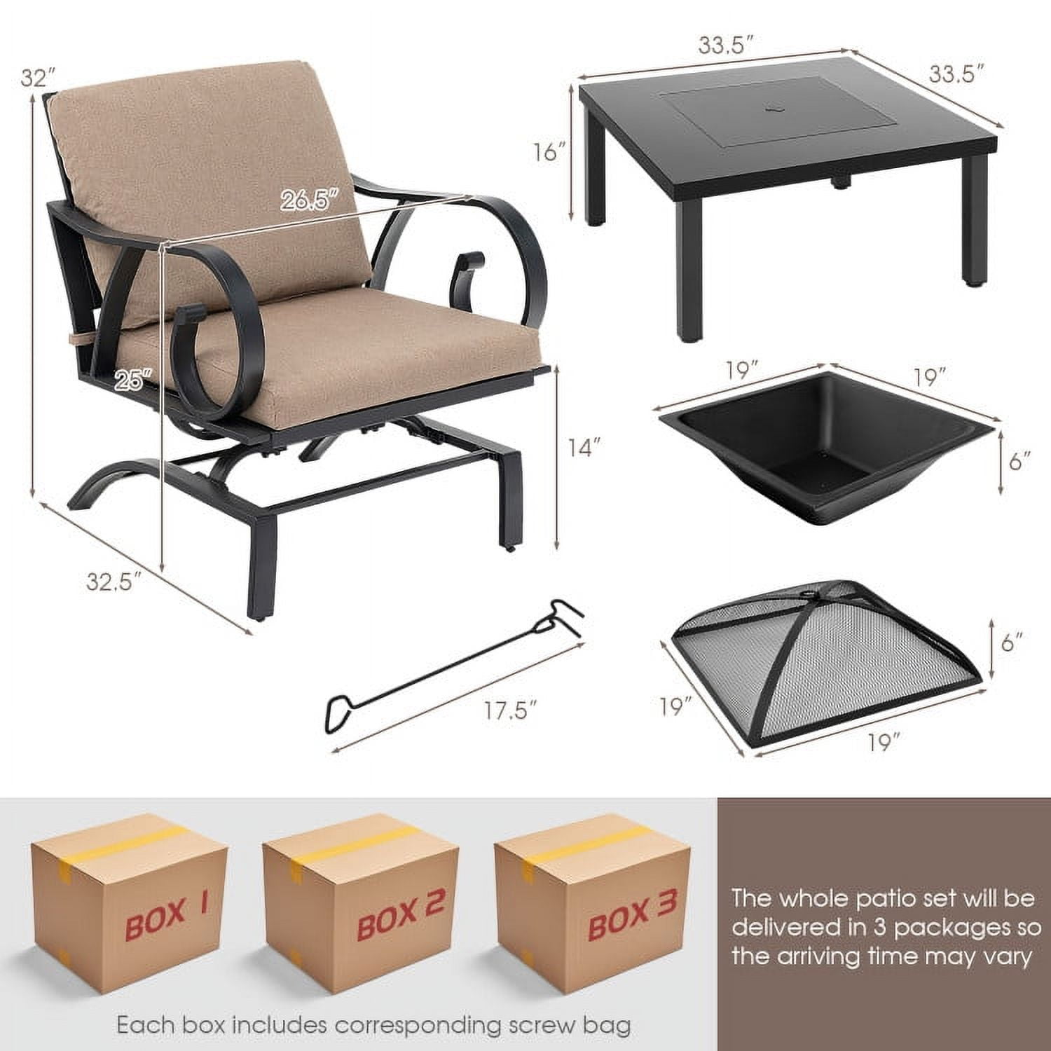 Aimee Lii 5 Pieces Patio Rocking Chairs Set, Outdoor Patio Furniture Set with 4-in-1 Fire Pit Table and Fire Poker Aimee Lii 5 Pieces Patio Rocking Chairs Set, Outdoor Patio Furniture Set with 4-in-1 Fire Pit Table and Fire Poker