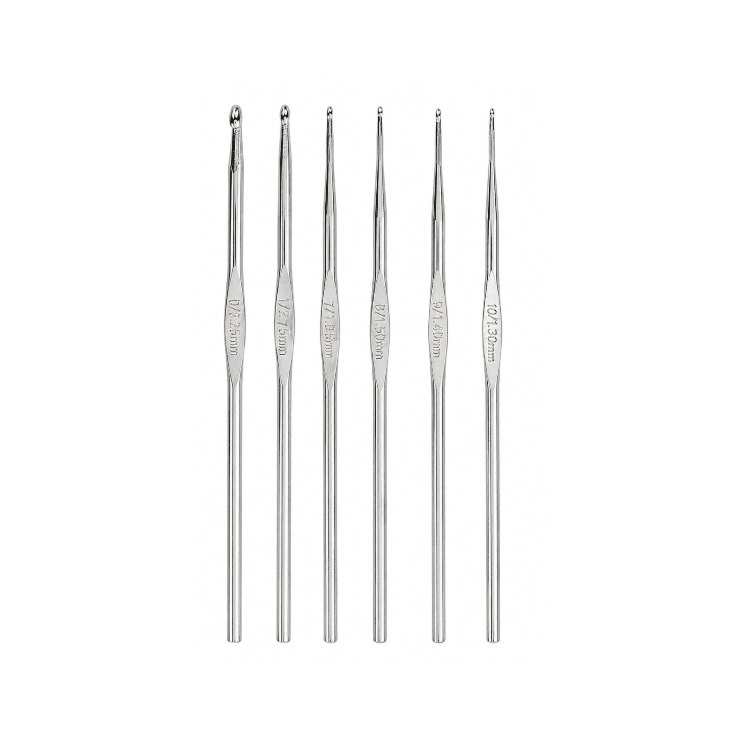 Hello Hobby Steel Crochet Hooks, Sizes 0, 1, and 7-10, 6-Piece Set