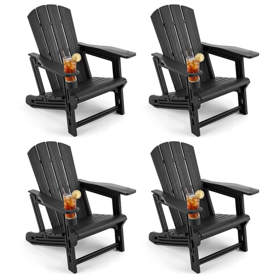 Costway 4 PCS HDPE Adirondack Chairs with Realistic Wood Grain, Extended Backrest Black