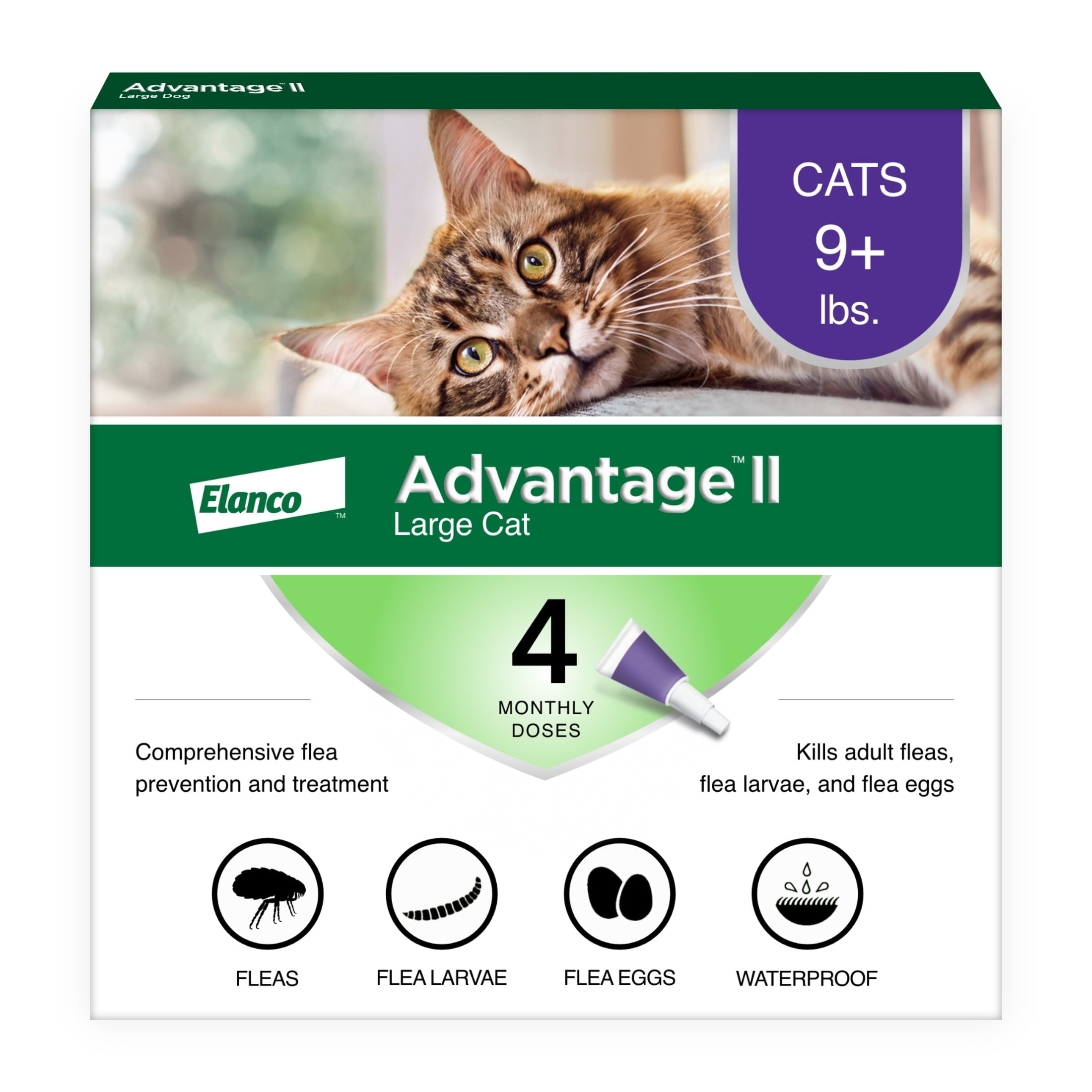 (2 pack) Advantage II Vet-Recommended Flea Prevention for Large Cats 9 lbs+, 4-Monthly Treatments