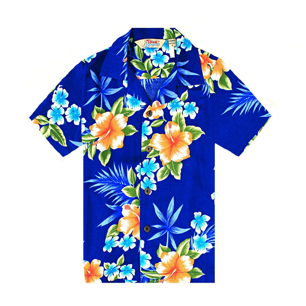 Hawaii Hangover - Boy Hawaiian Aloha Shirt in Hibiscus Blue Size 14 ...