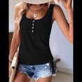 thumbnail image 4 of Camisetas Sin Mangas con Cuello en U para Mujer, Camisetas Informales de Verano con Botones Sueltos y Sin Mangas Tipo Henley Negro M, 4 of 10