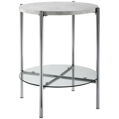 Photo 1 of 20 inch Round Side Table with White Faux Marble and Chrome Legs