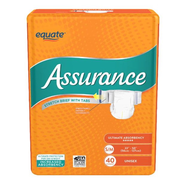 Assurance Incontinence Unisex Stretch Briefs With Tabs Ultimate Absorbency S M 40 Count Walmart Com
