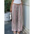 thumbnail image 4 of Women's Striped Elastic Waist Drawstring Loose Wide Leg Floor Length Casual Pants Gray Striped L, 4 of 10