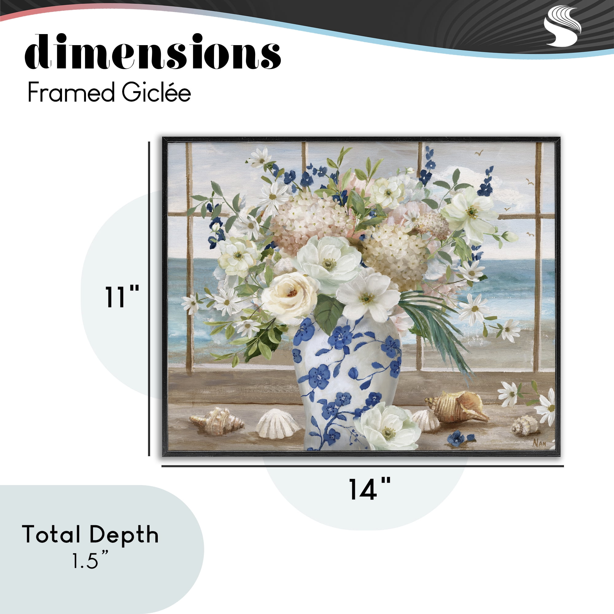 Stupell Industries Seashells & Flowers Windowsill Black Framed Giclee Art, design by Nan