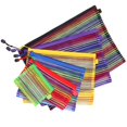 thumbnail image 1 of Muka 6 PCS Storage Bags, Rainbow Striped Mesh Zipper Pouch for Organizer, Travel and Office-Purple-A6, 1 of 9