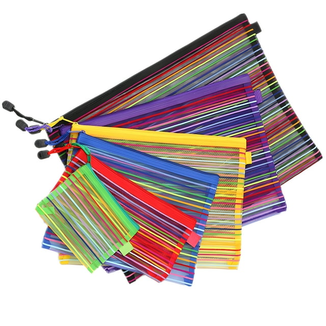 Muka 6 PCS Storage Bags, Rainbow Striped Mesh Zipper Pouch for Organizer, Travel and Office-Green-A6