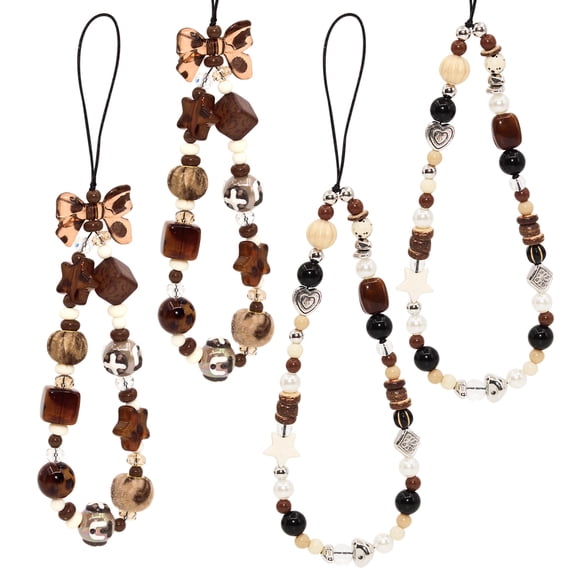 Style-Carry 4 Pack Phone Charms, Beaded Phone Chain Wrist Lanyards, Cute Brown & Neutral Keychain Accessories for Phones, Cameras and Keys