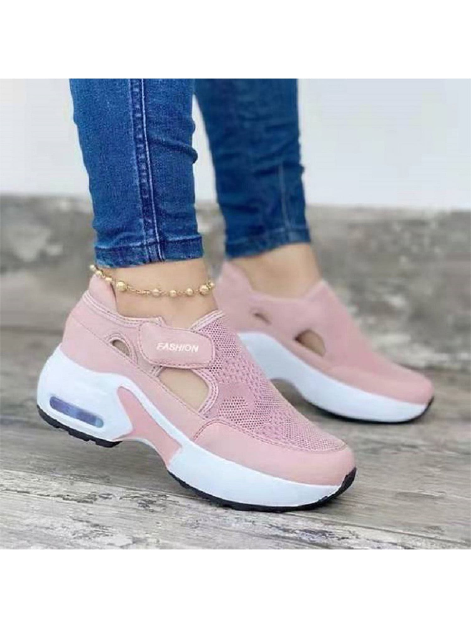 UKAP Womens Hook and Loop Sneakers Hollow Trainers Wedge Casual Shoes  Height Increase - Walmart.com