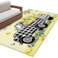 thumbnail image 2 of Area Rug 48×72in, Pastoral Plaid Truck Lemon Fruit Floor Carpet Living Room Rug, Farm Floral Leaves on Yellow Non-Slip Welcome Mat Indoor Rugs for Bedroom Dining Room, 2 of 9