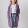 thumbnail image 2 of Girls Open Front Cardigan Cable Knit Cardigans Long Sleeve Casual Kid Button down Solid Thick Chunky Sweater Coat with Pocket, 2 of 8