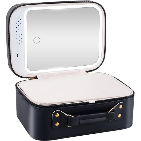 Travel Makeup Bag with LED Mirror,Makeup Box,Makeup Bag,Cosmetic Case,Makeup Bag Organizer,Makeup Travel Case,PU Leather Cosmetic Bag for Women and Makeup Artists (Pink White)