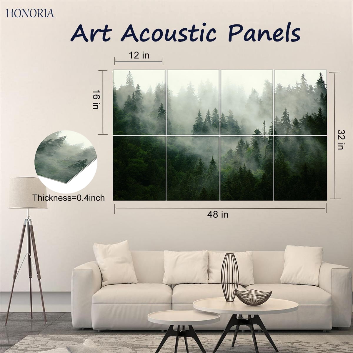 8-Pack Art Acoustic Wall Panels 48x32 Inches Acoustic Treatment Panels- Self-adhesive Decorative Soundproof Wall Panels for Studios, Offices, Home