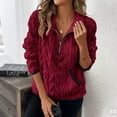 thumbnail image 2 of UTSJKR Quarter Zip Pullover Women Cable Fuzzy Fleece Pullover Sherpa Fall Warm Oversized 3/4 Zip Sweatshirt with Pocket Wine S, 2 of 5