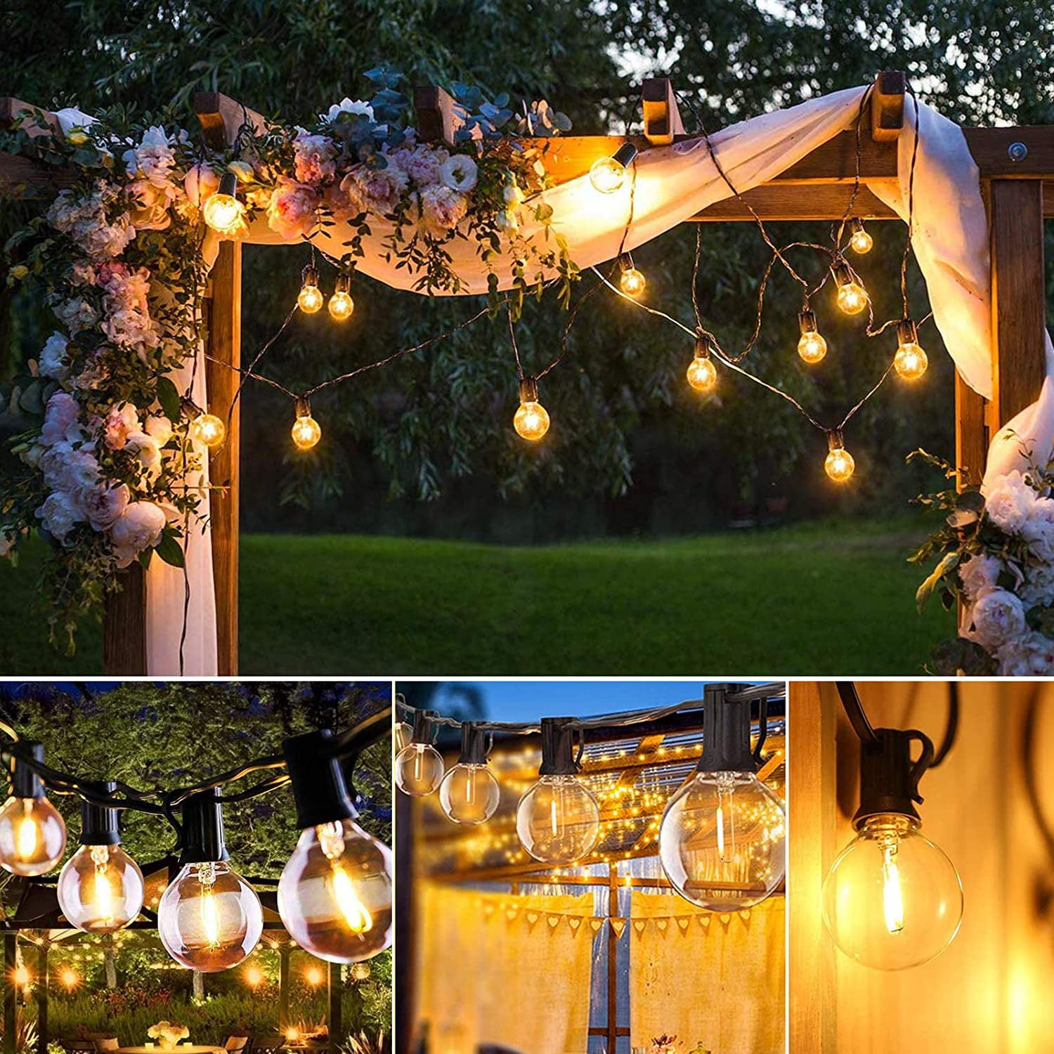Yi Lighting 27 FT Solar-Powered Outdoor String Lights with 25 Globe LED Bulbs Weatherproof for Patio, Garden, Backyard, Party