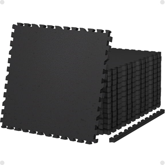 AIRHOP 0.79in Thick 48 Sq Ft Exercise Equipment Mats, 12 Tiles Upgraded Rubber Top with High Density EVA Foam, Large Interlocking Puzzle Gym Flooring for Home Gym, Heavy Weight Workout,Black