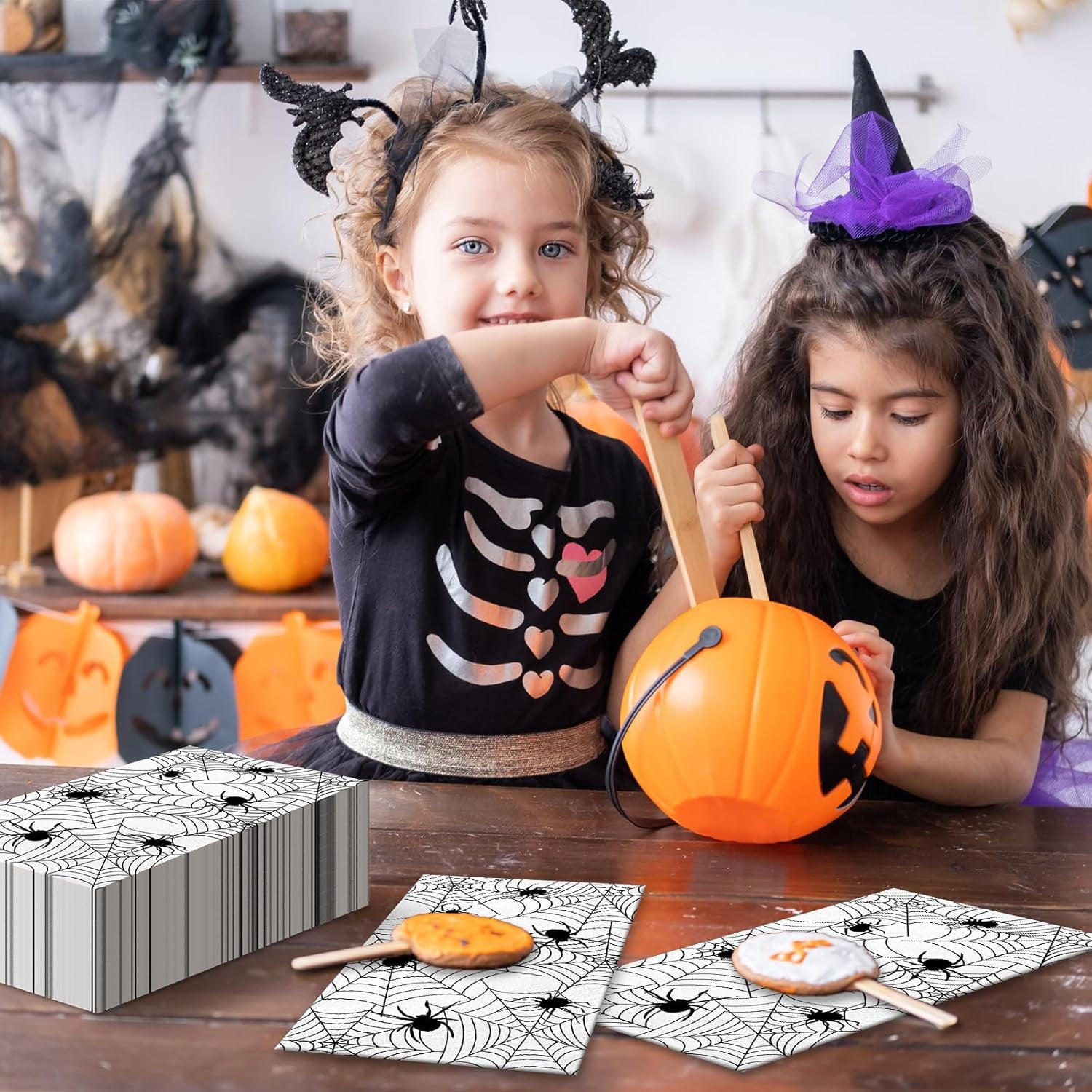 100 PCS Halloween Napkins - Spider Webs Design, Cocktail Disposable Paper Napkins, Decorative Dinner Hand Napkin for Festival Birthday Party Decoration