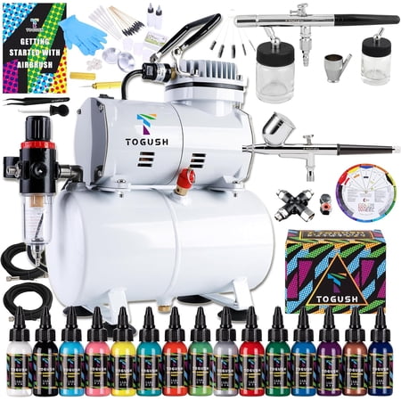 Airbrush Kit with Air Compressor, 15 Color Airbush Paint, Gravity Airbrush And Siphon Airbrush, 1/6 HP Quiet Air Compressor with 3L Tank, Airbrush for Model Hobby Craft DIY Painting
