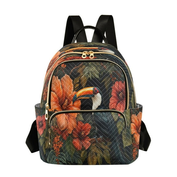 Casual Toucan with Vibrant Flowers Backpack for School,College and Travel, Water Resistant Bookbag,