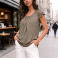 thumbnail image 5 of Womens Lace Tops Pleated Short Sleeve Shirts Summer Business Casual Dressy Blouses Khaki 2XL, 5 of 7