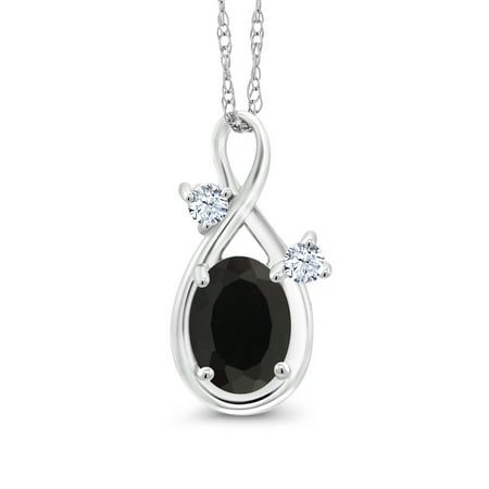 - 0.88 Ct Oval Black Onyx White Created Sapphire 14K White Gold Pendant