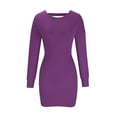 thumbnail image 4 of Hvot&aat Women's Sexy Hip Wrap Skirt Ribbed Long Sleeve Bodycon Pullover Solid Color Mini Dress, 4 of 6