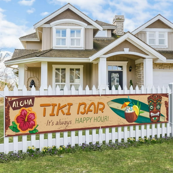 Tropical Tiki Aloha Banner for Luau Parties - 120" x 20" Vibrant Hawaii Decor for Outdoor Gatherings, Yard, Wall, and Fence - Perfect for Summer Celebrations