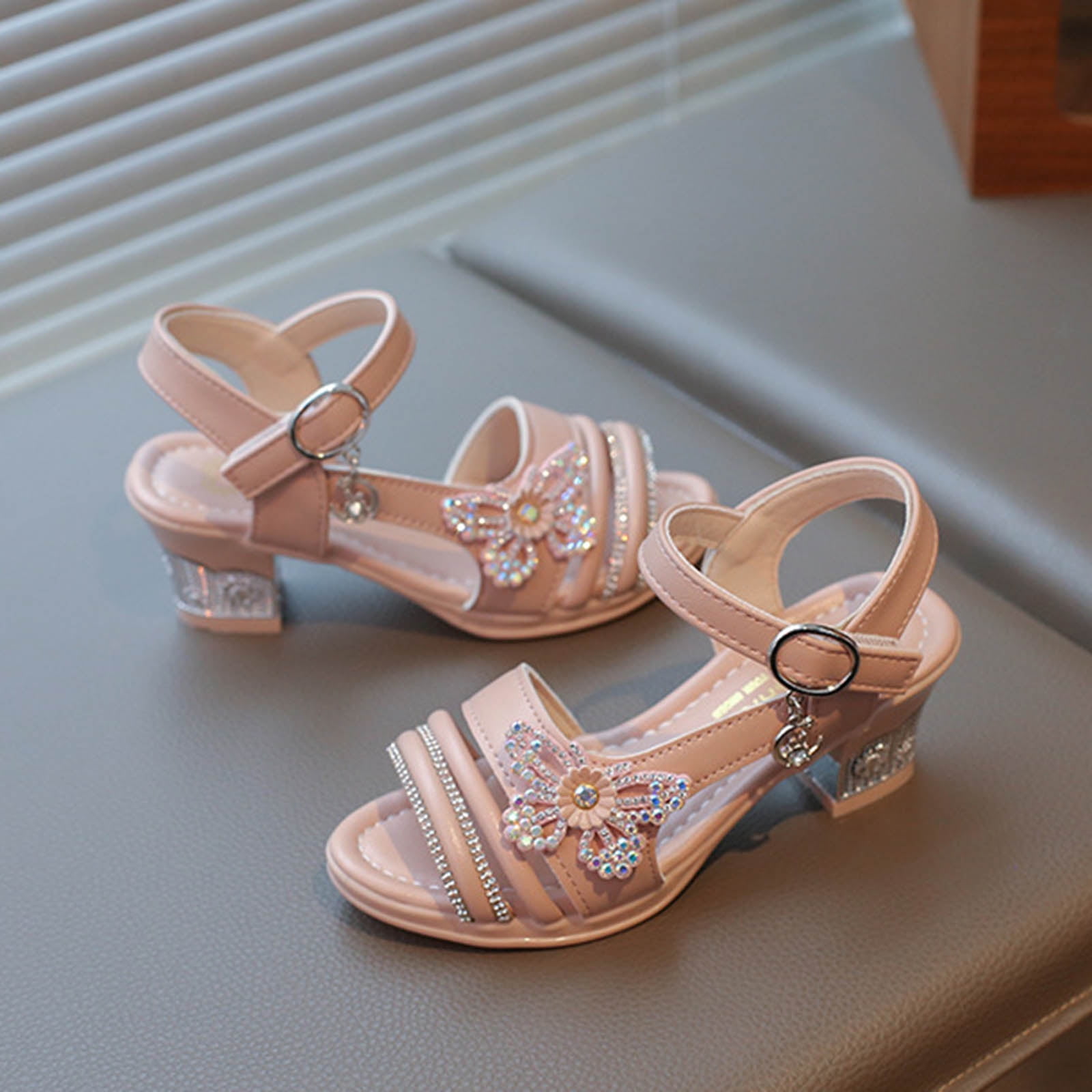 enyan Toddler Girls Shoes Girls Sandals - Big girl and Toddler Girl Sandals with Durable Leather and Glitter Straps, Summer Dress Shoes for Girls,Pink,Size 2